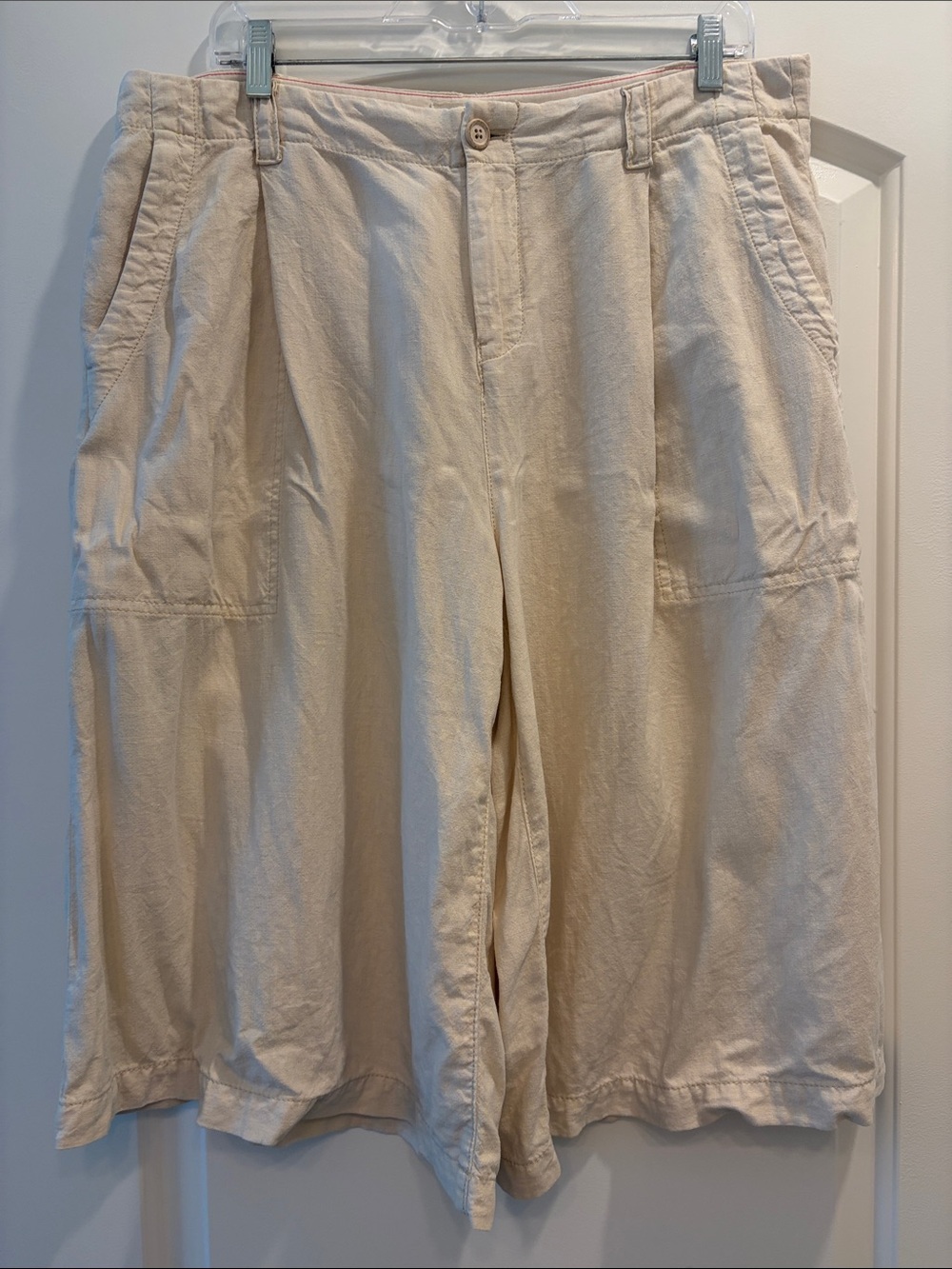 Pilcro Women’s Cream Casual Wide-Leg Linen Blend Capri Culotte Pants, size 12P
